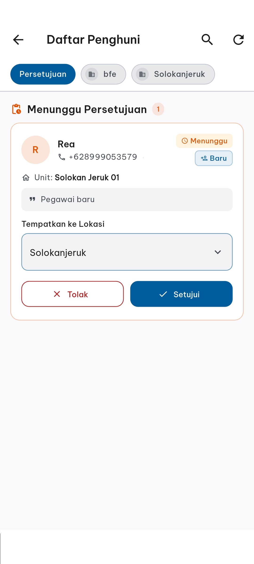 Screenshot Daftar Pending Admin