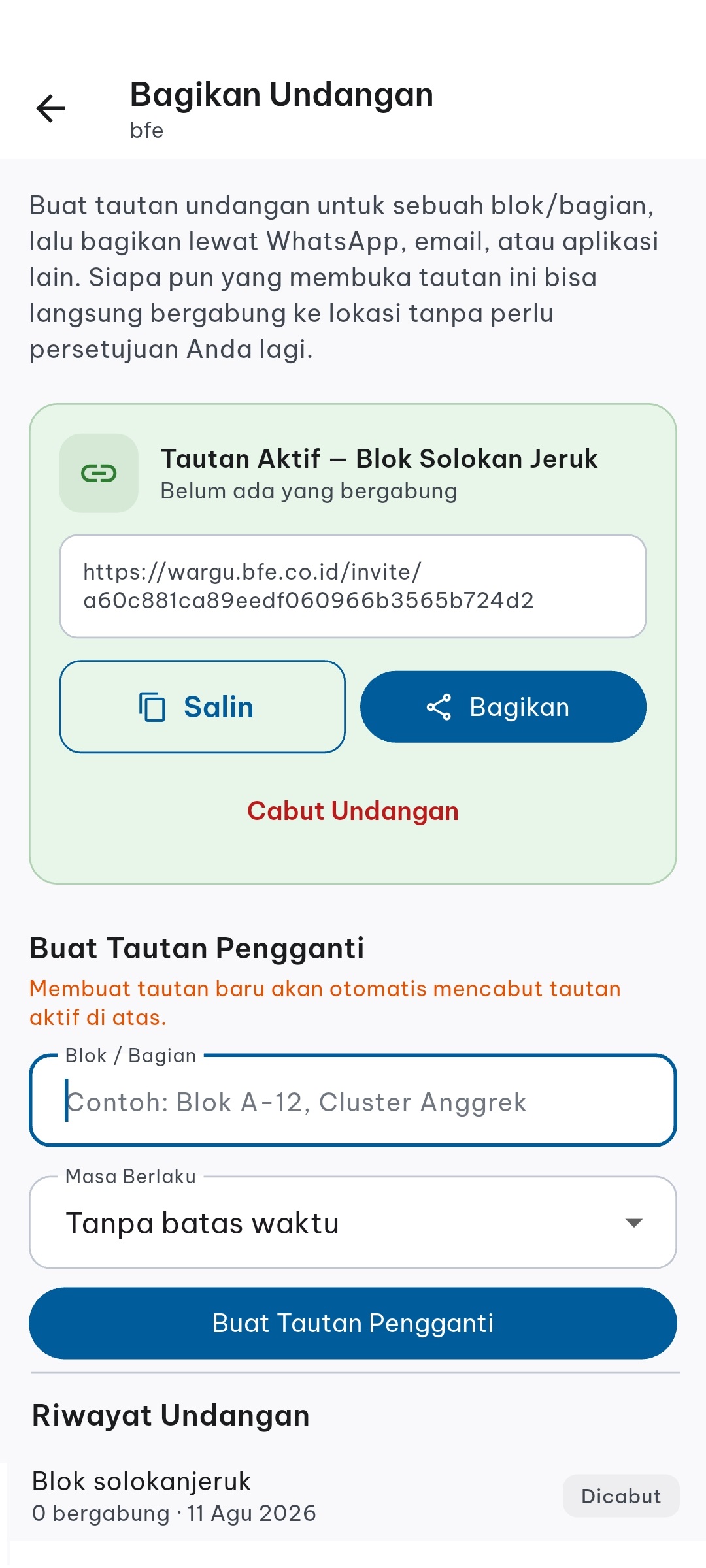 Screenshot Bagikan Undangan