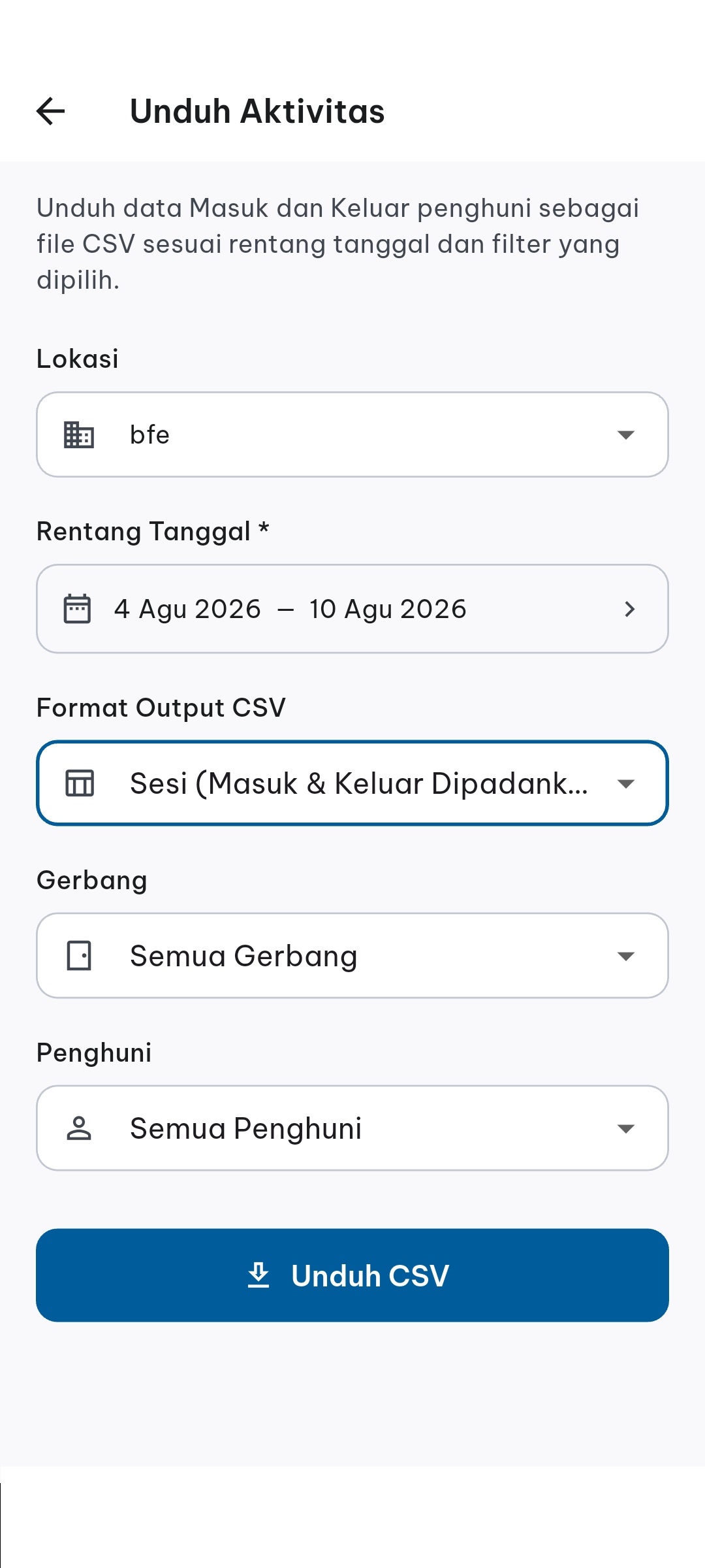Screenshot Download CSV