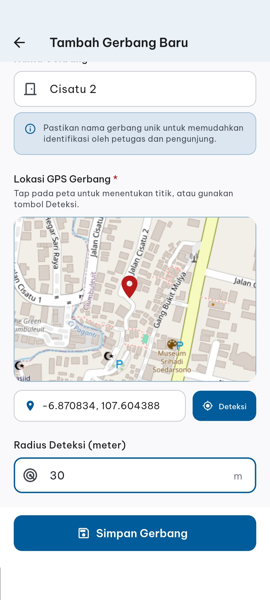 Screenshot Tambah Gerbang GPS